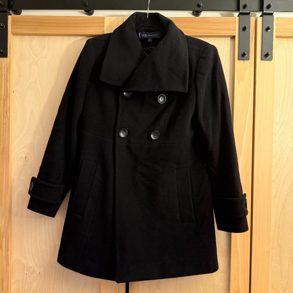 Anne Klein Black Double-Breasted Wool-Blend Coat - M
